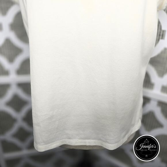 3/$30 Liz Claiborne Cream with Gold Metallic Embroidered V Neck Knit Top Large - Picture 6 of 10